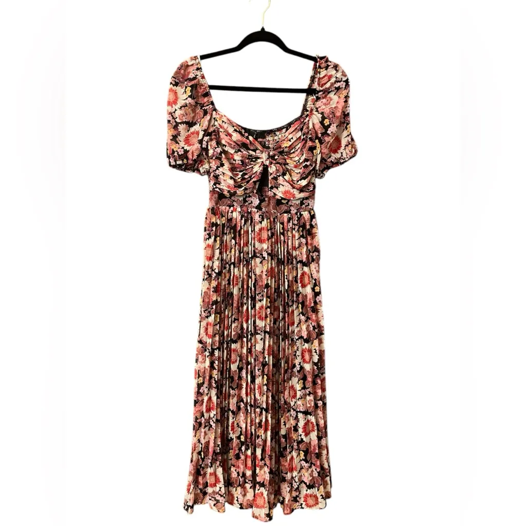 Lulus Forever Flowering Pink Multi Floral Print Puff Sleeve Midi Dress NWT - Image 6