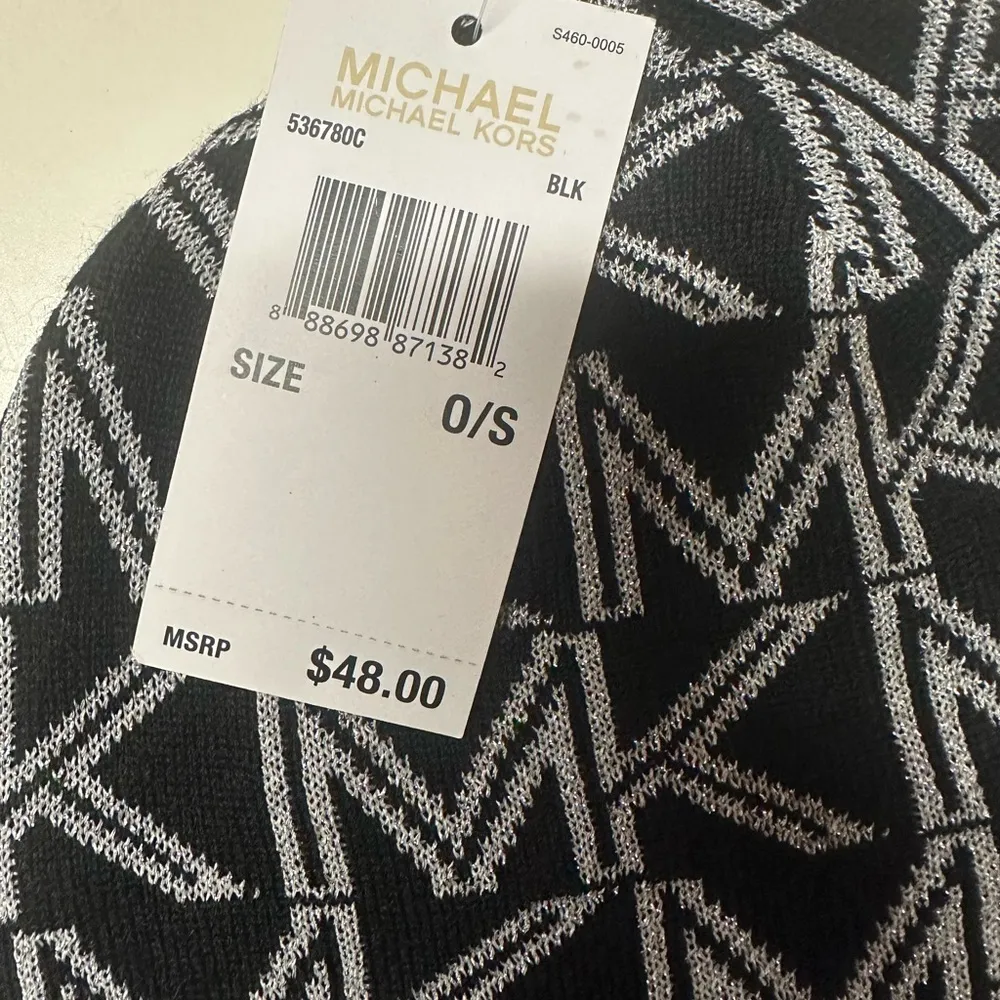 Michael Kors MK Logo Monogram Print Black Silver Knit Hat Beanie Womens NEW - Image 4