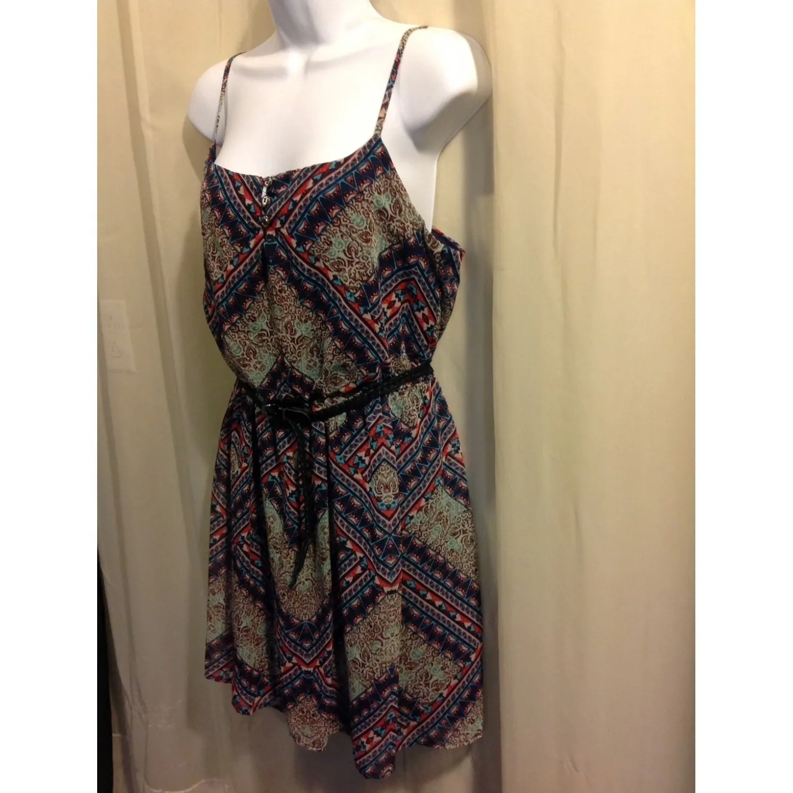 Spaghetti Strap Dress Geometric Print‎ Casual Sundress Summer Dress - Image 3