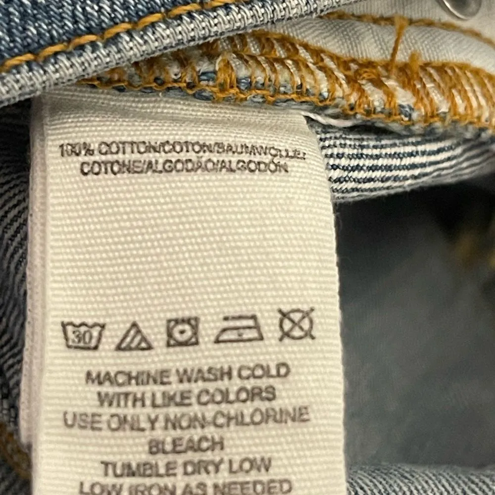 Free People Wild Rose Embroidered Denim Mini Skirt Sz 24 Blue Distressed - Image 7