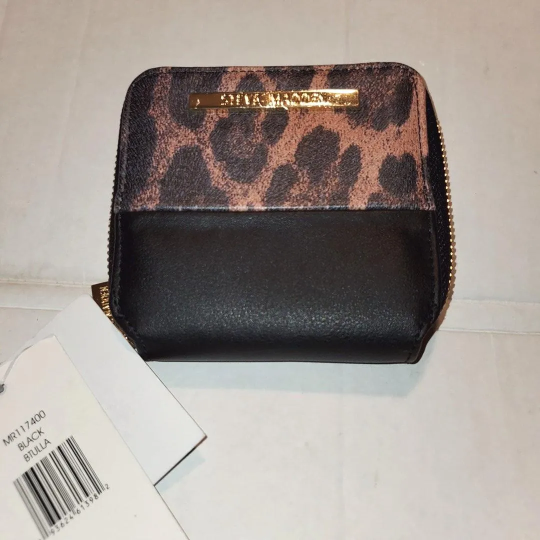 Black Leopard Print Fold Zip Wallet - Image 3
