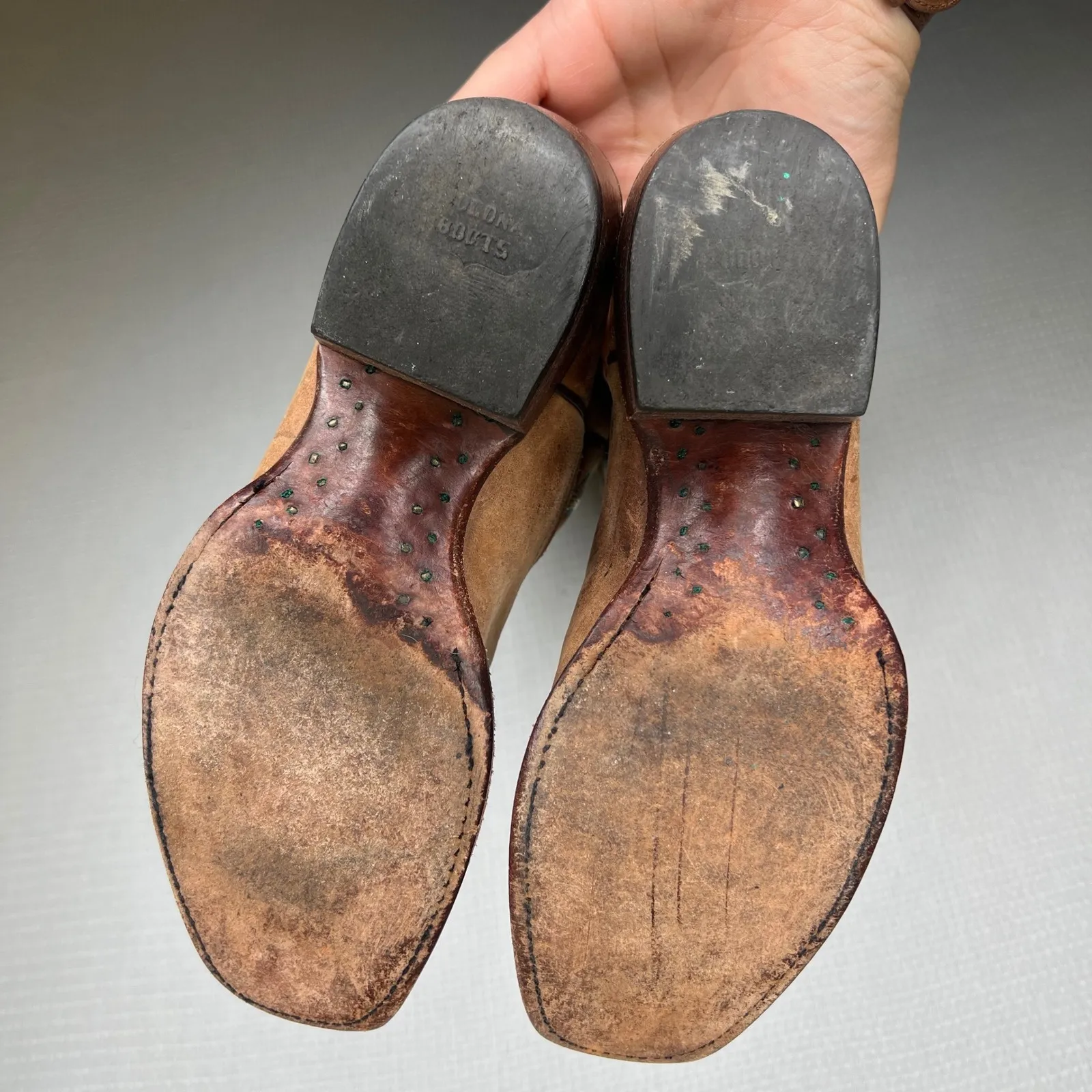 Nocona‎ Women's Brown Leather Cowboy Boots Turquoise Stitching Size 5.5 B - Image 4