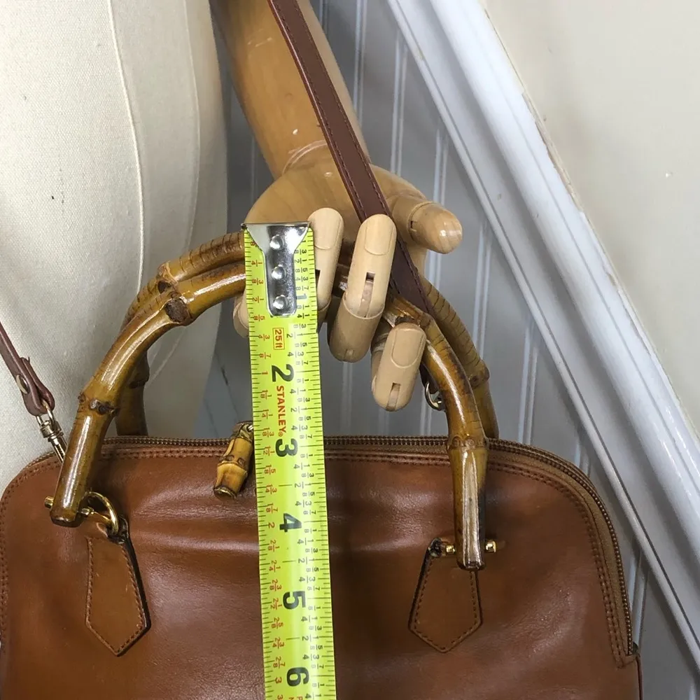 VINTAGE GUCCI Leather Top Handle Bamboo Tote Hand Bag Original Crossbody Strap - Image 6