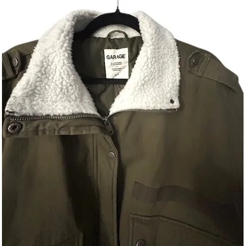 Garage L Olive Green‎ Utility Bomber Jacket Sherpa Collar Gorpcore Grunge Urban - Image 14