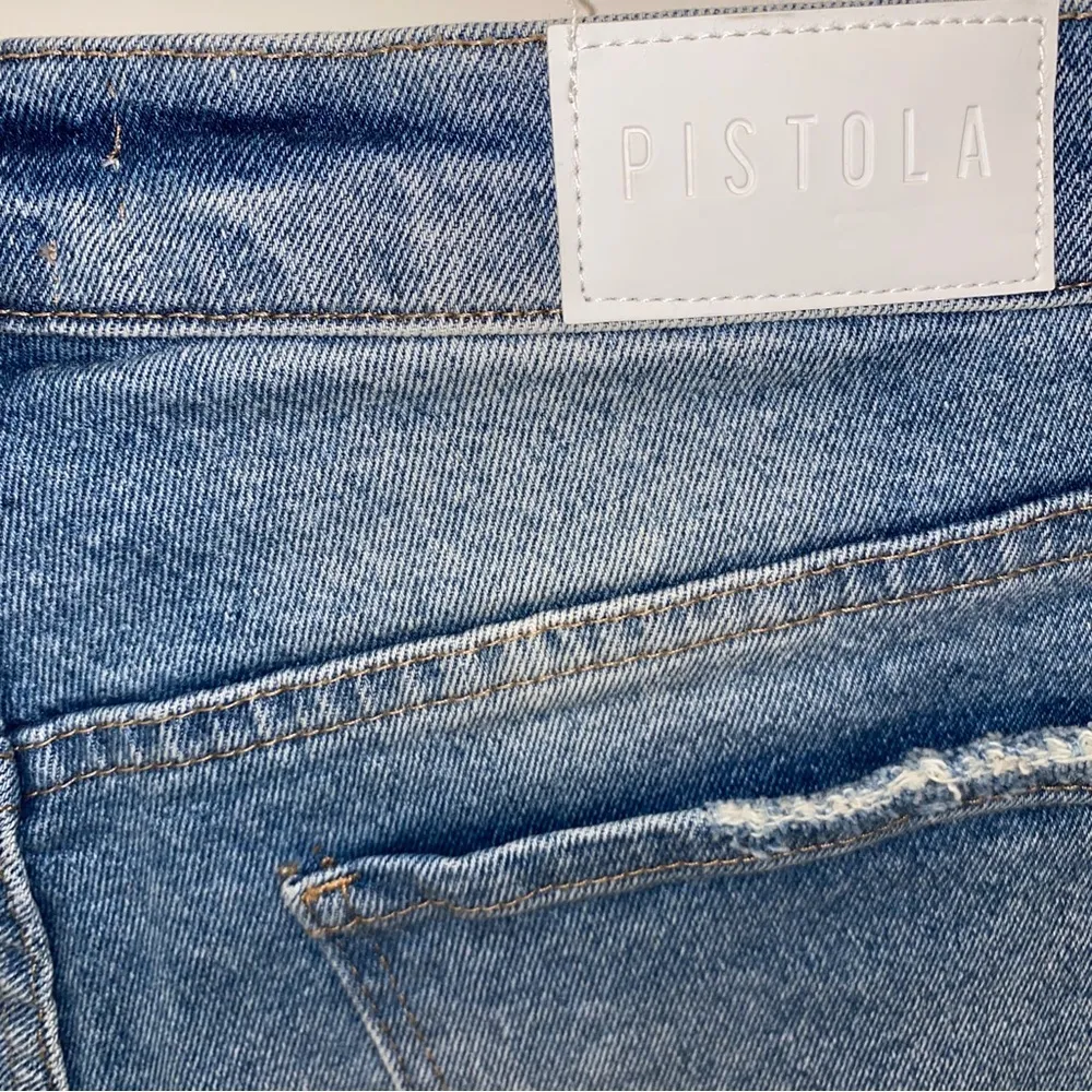 Revolve Pistola Winston High Rise Jean Shorts Half Court Racing Stripe Size 30 - Image 9