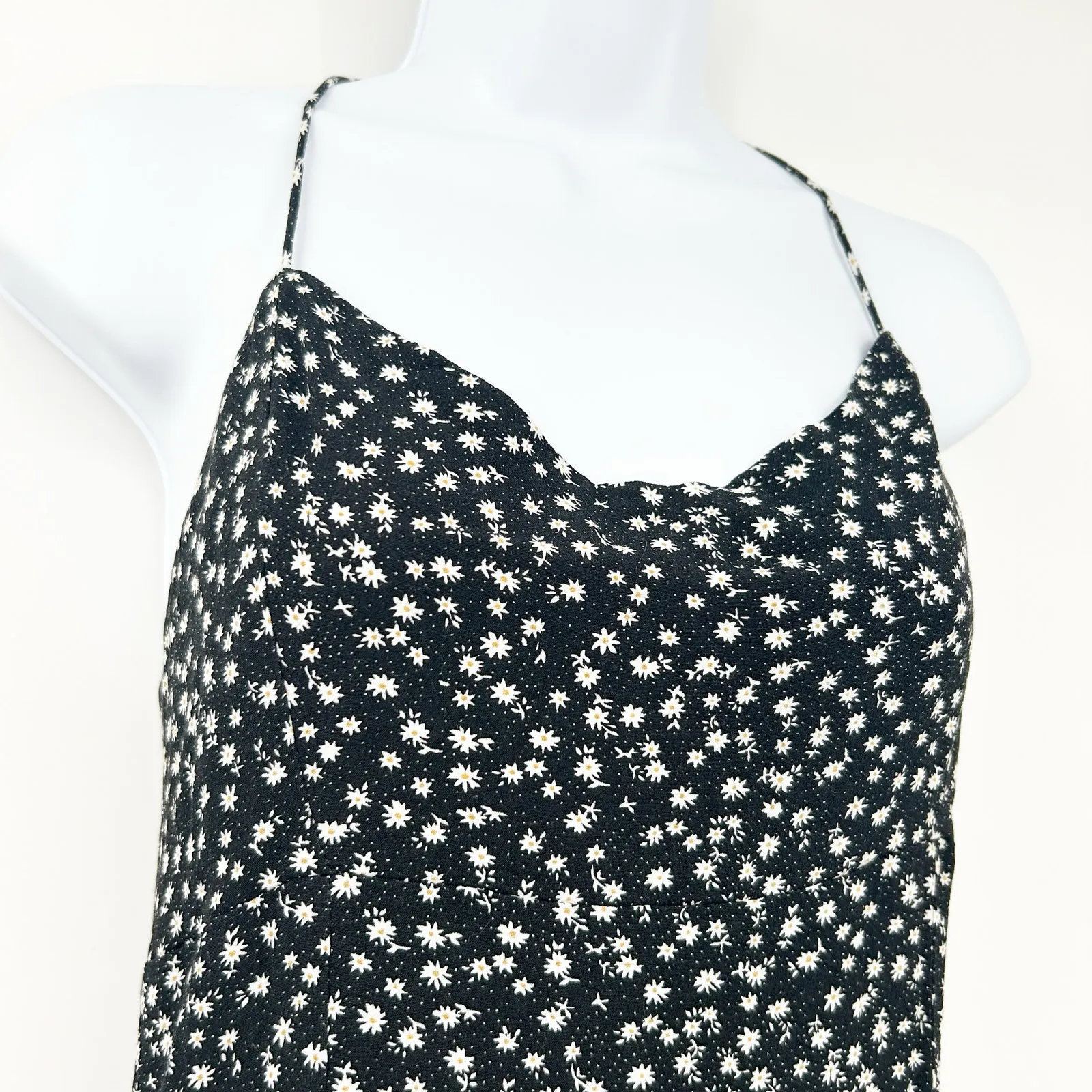 Oak + Fort‎ Womens Preppy Girly Spring Ditsy Floral Daisy Cami Mini Dress Size S Black - Image 3