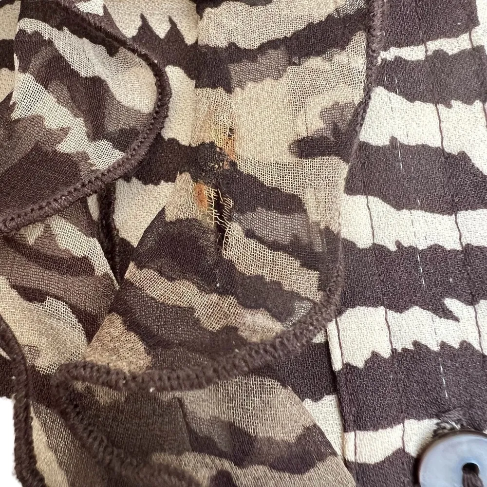 ESTHER CHEN Animal Print Silk Button Up Brown Size 4 - Image 5