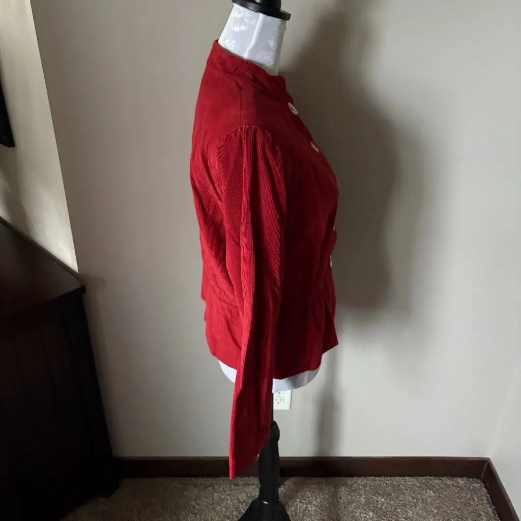 April Cornell Corduroy Jacket Womens Bright Red Button Down Size Small - Image 3