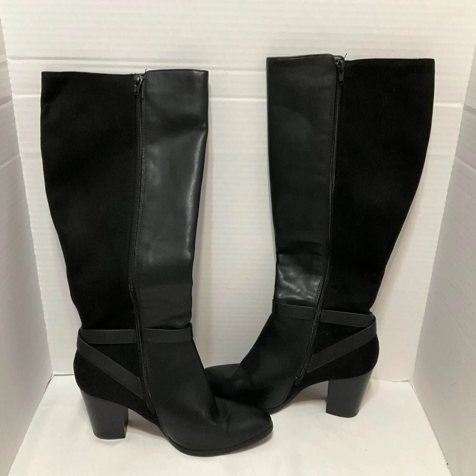 Women's Solid Black Heel Block Pointed Toe Side Zip Mid‎ Calf Boots Size 10 - Image 3