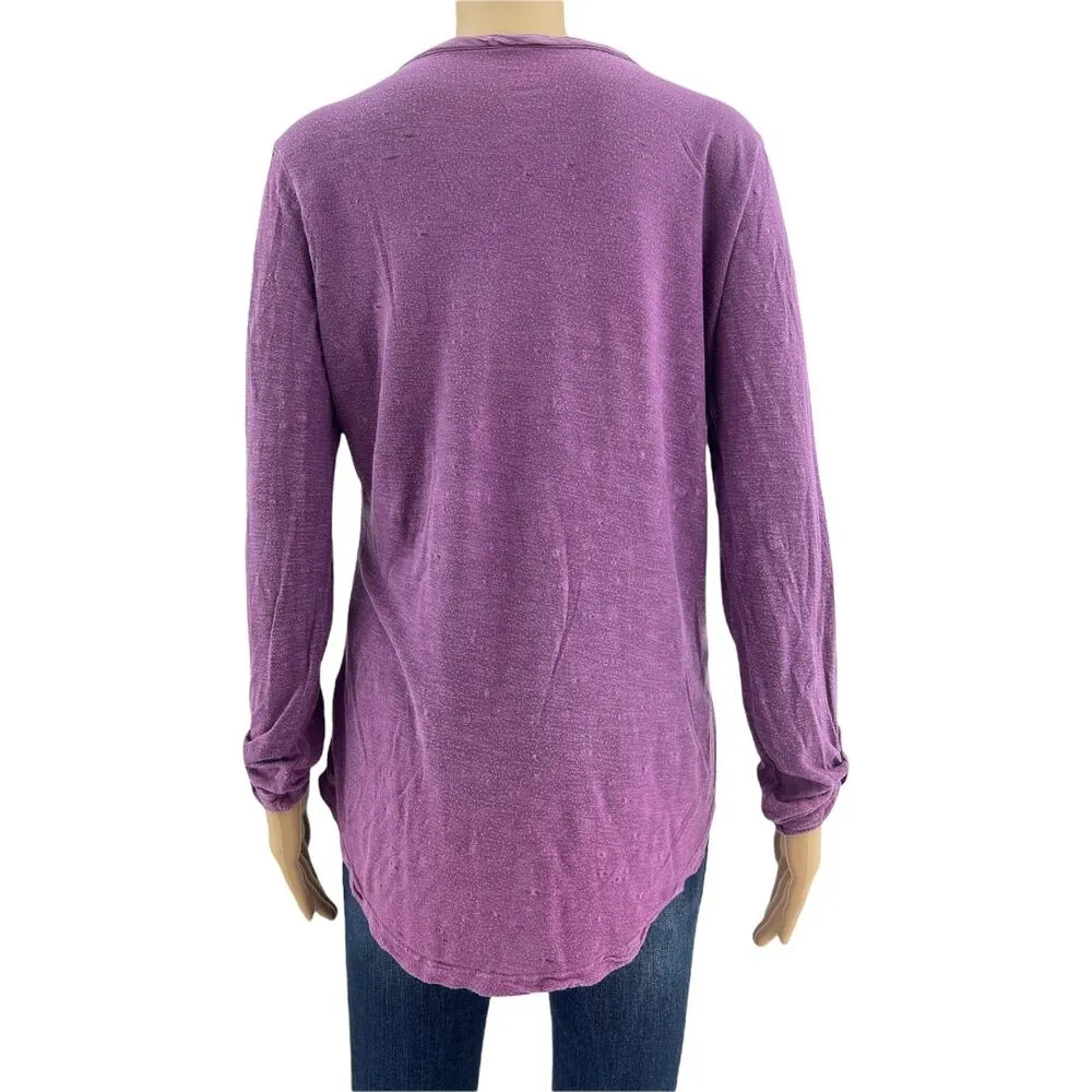 Sonoma (M) Purple Floral Embroidered Roll-Tab Sleeve Henley Tee Shirt - Image 6