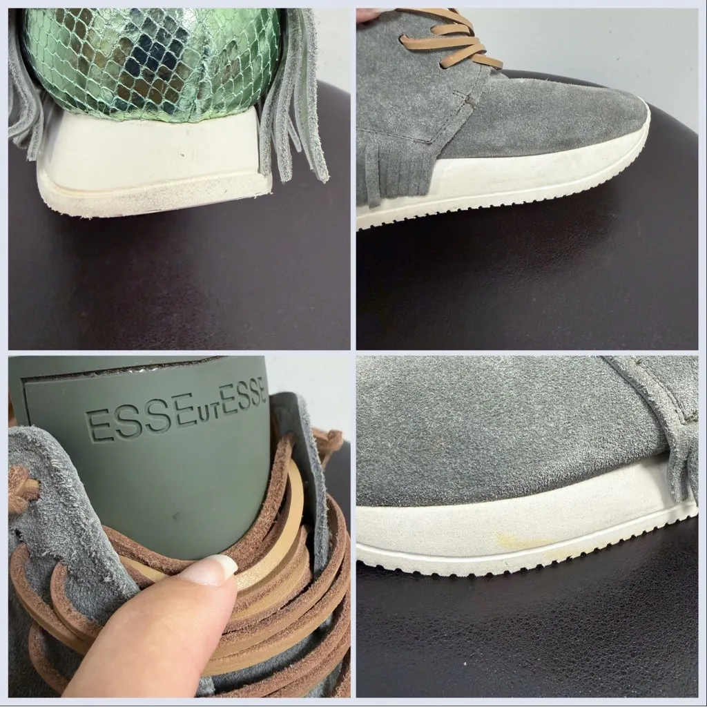 Esse Ut Esse Green Suede Fringe Metallic Snakeskin Pattern Sneakers 38 7.5 - Image 14
