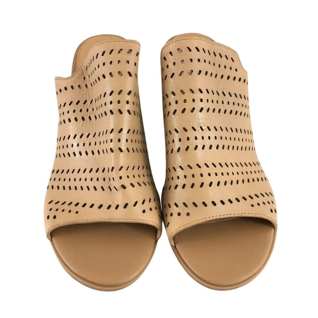 Susina Womens Sandals Slides Block Heel Leather Laser Cut Open Toe Brown 7.5 - Image 2