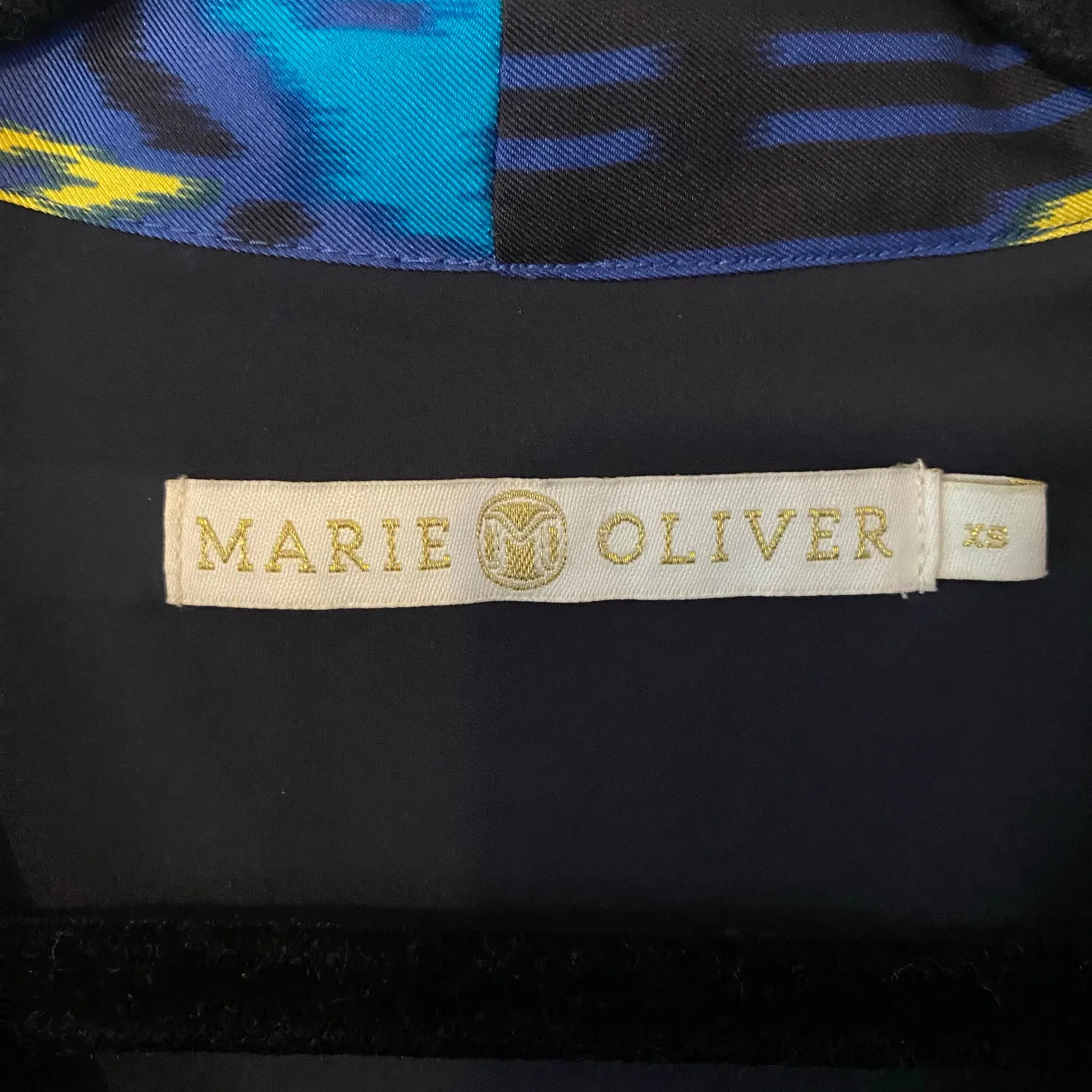 Marie Oliver Blue Silk Abstract Neck Tie Mini Shift Artsy Dress Women's size XS - Image 2