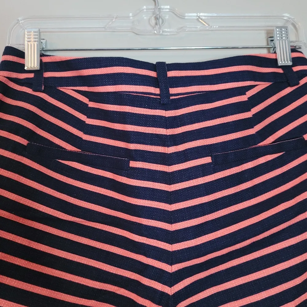 J. Crew Factory Navy and Coral Striped Shorts Pink Size 4 - Image 6