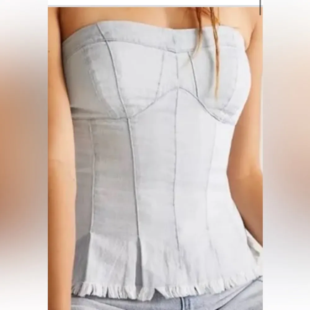 Free People Better Days Light Blue Wash Raw Hem Tube Top - Image 4