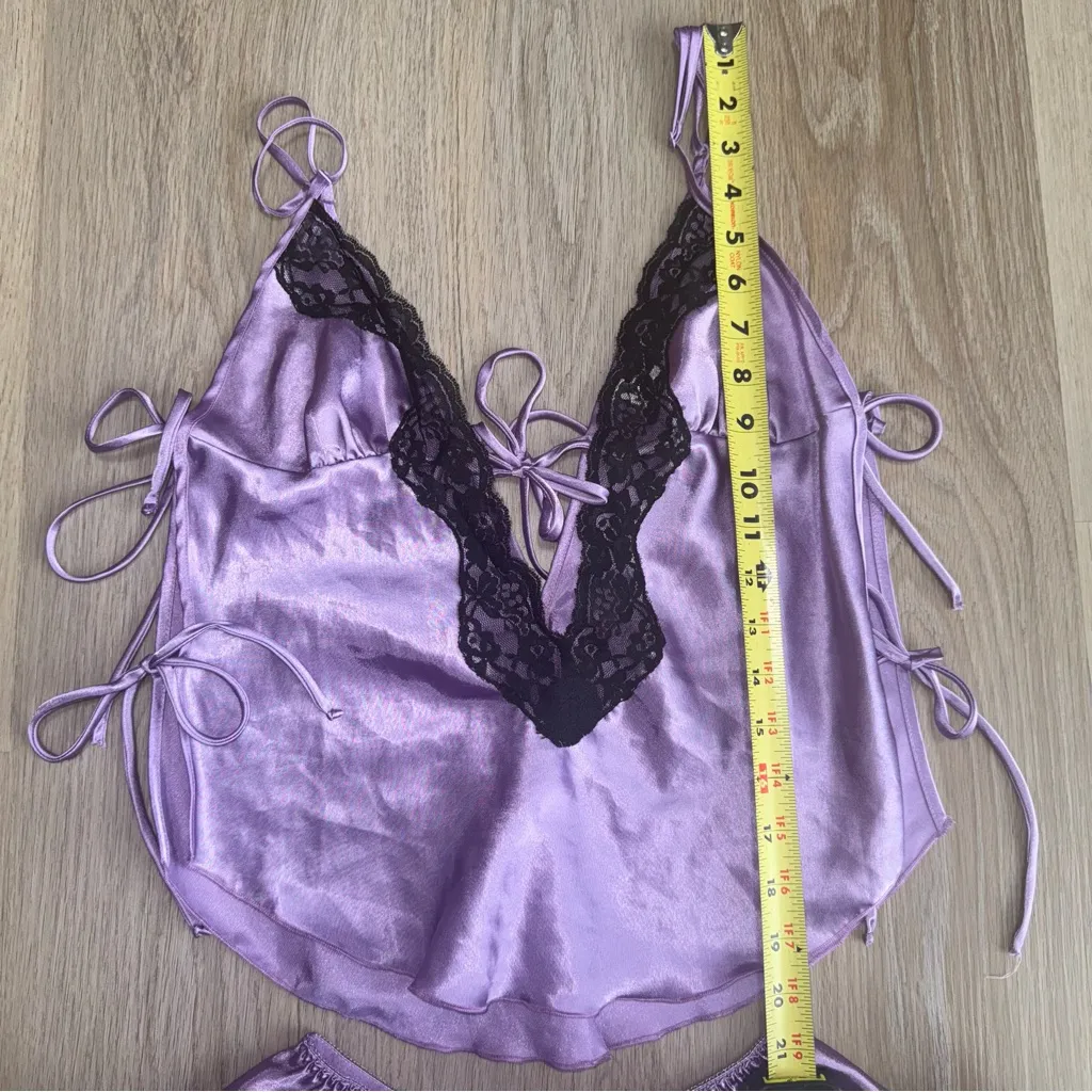 Frederick’s of Hollywood Purple & Black Satin Matching Pajama Set - Size Small - Image 7