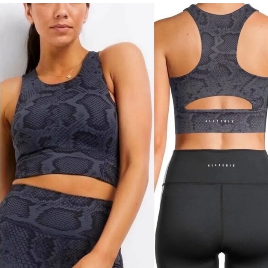 All Fenix Women's L Large Blue Gray Snake Print Long‎ Line Sports Bra Top - Image 2