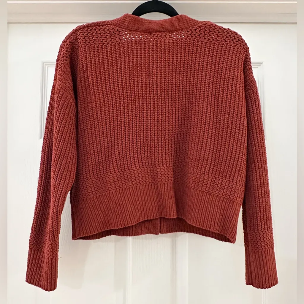 Hippie Rose V Neck Cardigan Sweater Burnt Red size Small - Image 3