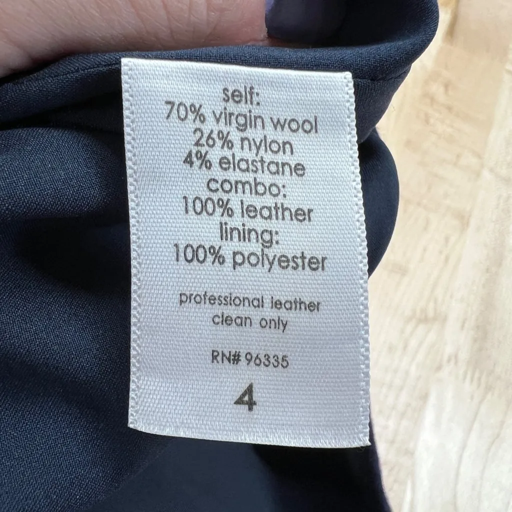 Susana Monaco Wool Blend Belted Navy Blue Leather Panel Dress Size 4 NWT - Image 11