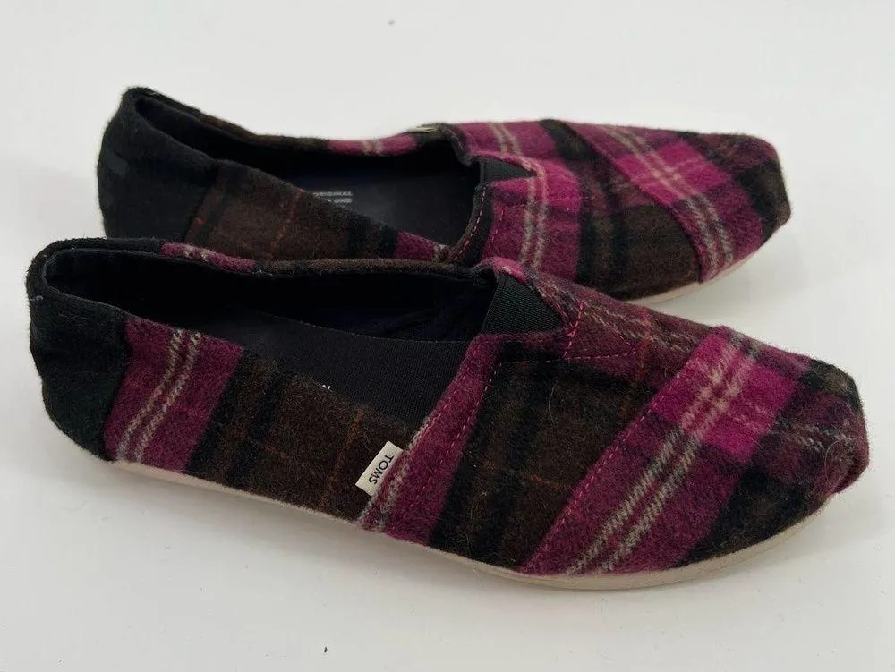 Toms Alpargata Womens US 6.5 Fuschia Cozy Plaid Ortholite Comfort Shoes 10016039 - Image 12