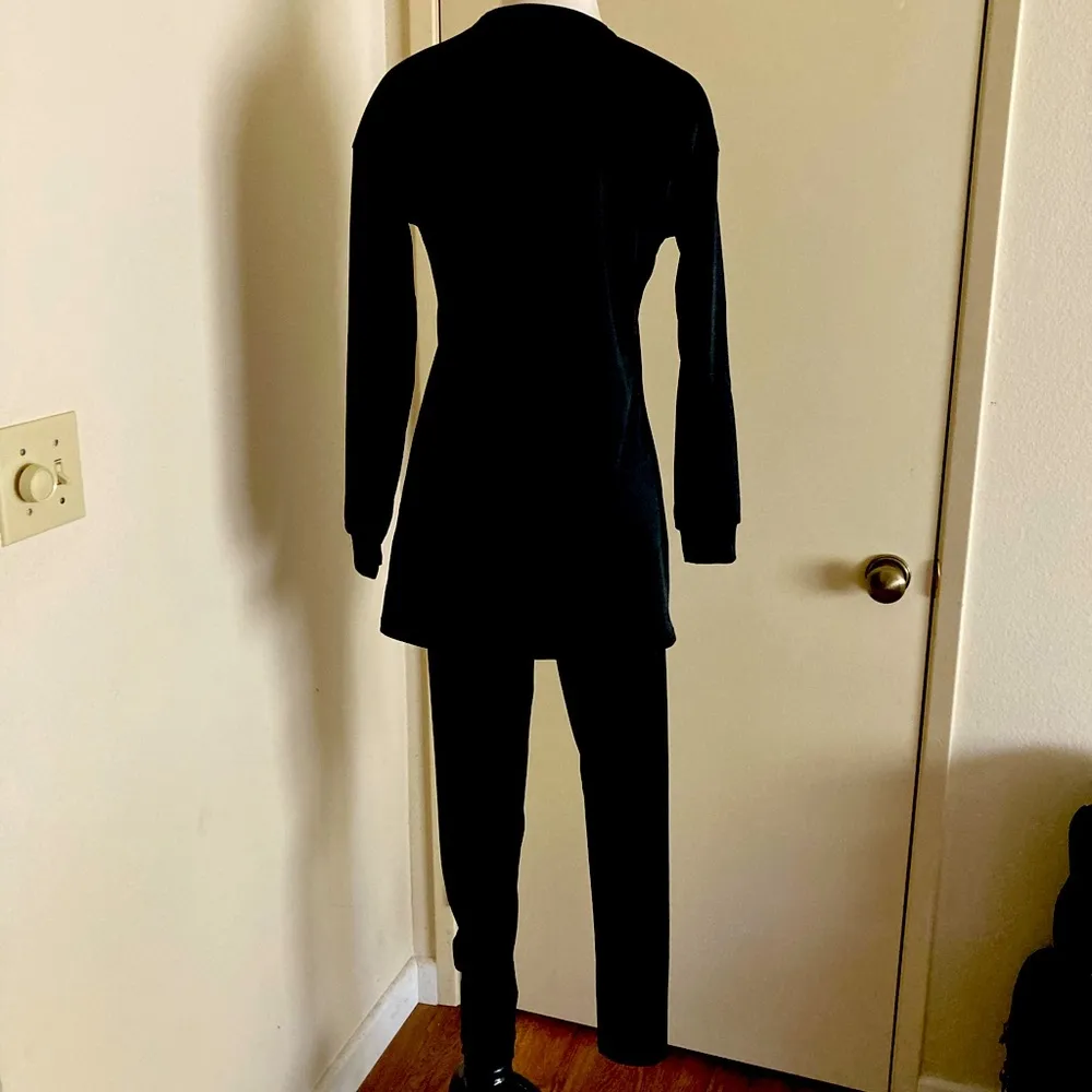 Two Piece Long Sleeve Shirt Top Pants Joggers Set Black - Image 5