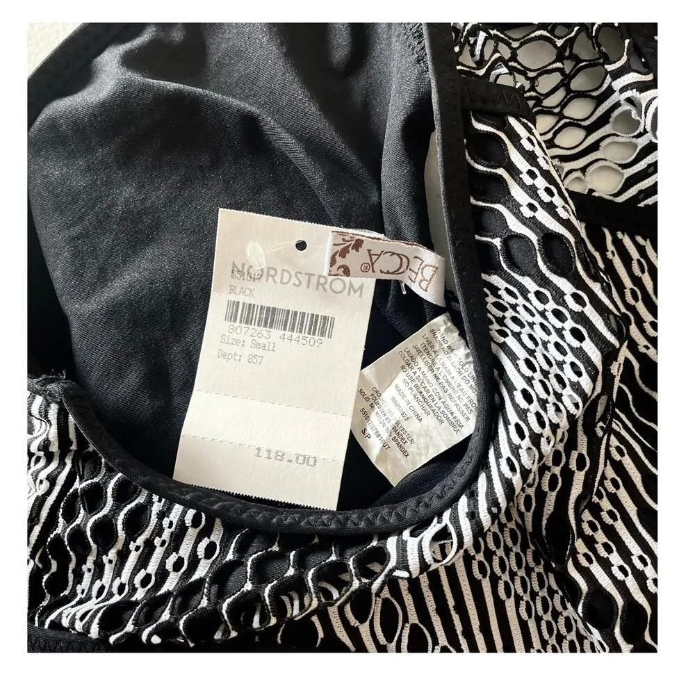 NEW BECCA Reveal Plunge One Piece SWIMSUIT SM Womens Black Crochet Bathing Suit! - Image 11