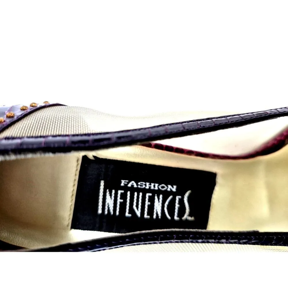 VTG Fashion Influences Purple Snakeskin/Sheer Mesh Pumps Heels w/ Studs Sz 10 M - Image 3