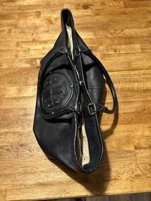 TORY BURCH Maisey Shopper Tote Handbag Soft Black Leather Gold Accents - Image 9