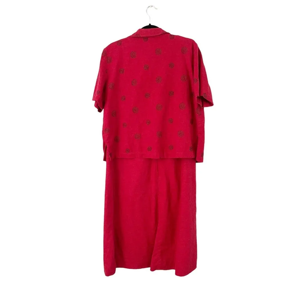 Coldwater Creek Maroon Red Artsy Linen Blend Midi Dress Jacket 2pc Set Size 1X - Image 2