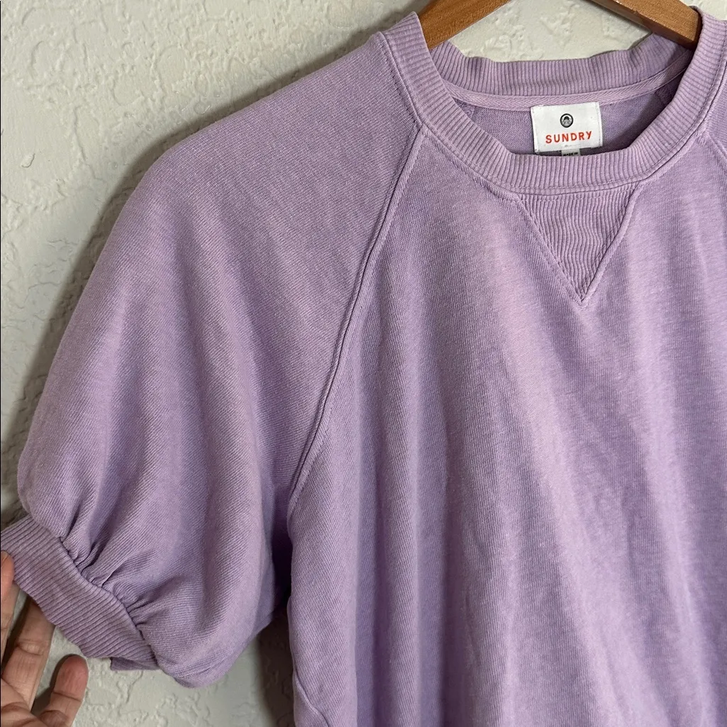 Sundry Lavender Purple Short Sleeve Sweater Top Sporty Prep Spring Size 1 Small - Image 2