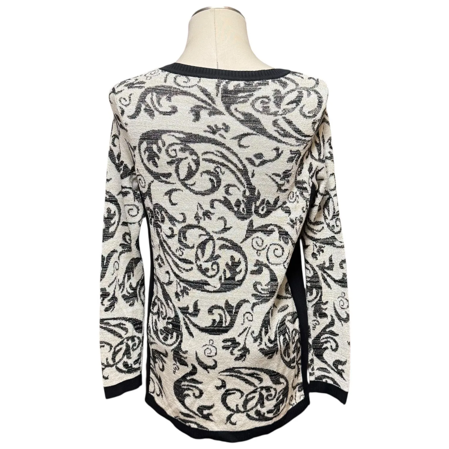 Chico's Collection Lurex Jacquard Sweater Black Neutral 1 / Medium - Image 5