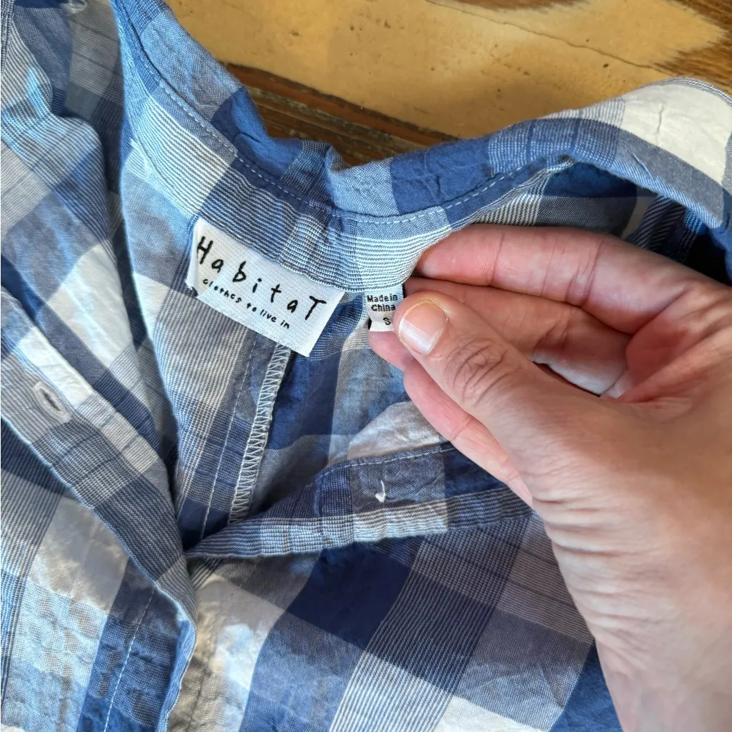 Habitat  Cotton Blend Textured Gingham Button Up Blouse ~ Size Small 💚🍄 - Image 7