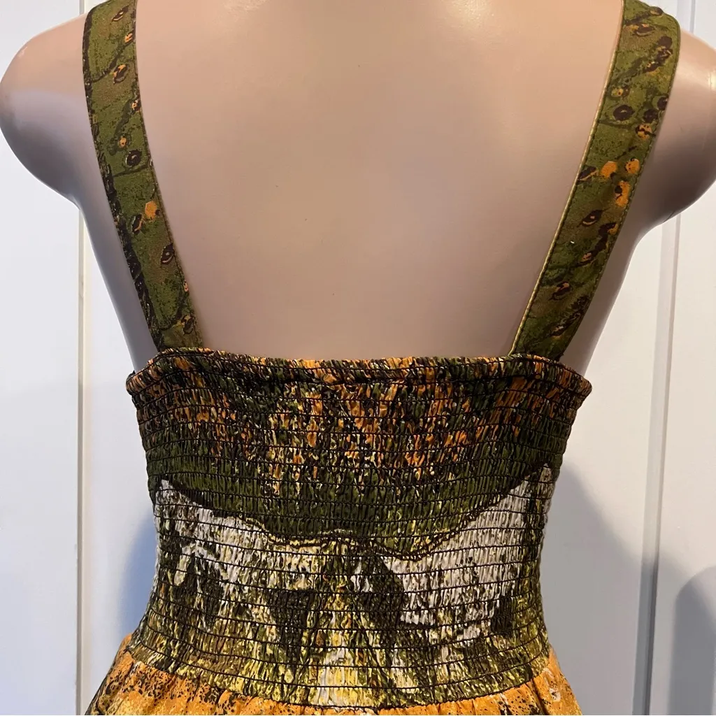 Cassee’s Bohemian Brown Maxi Dress Smocked waist Small Tribal beaded 100% cotton - Image 11