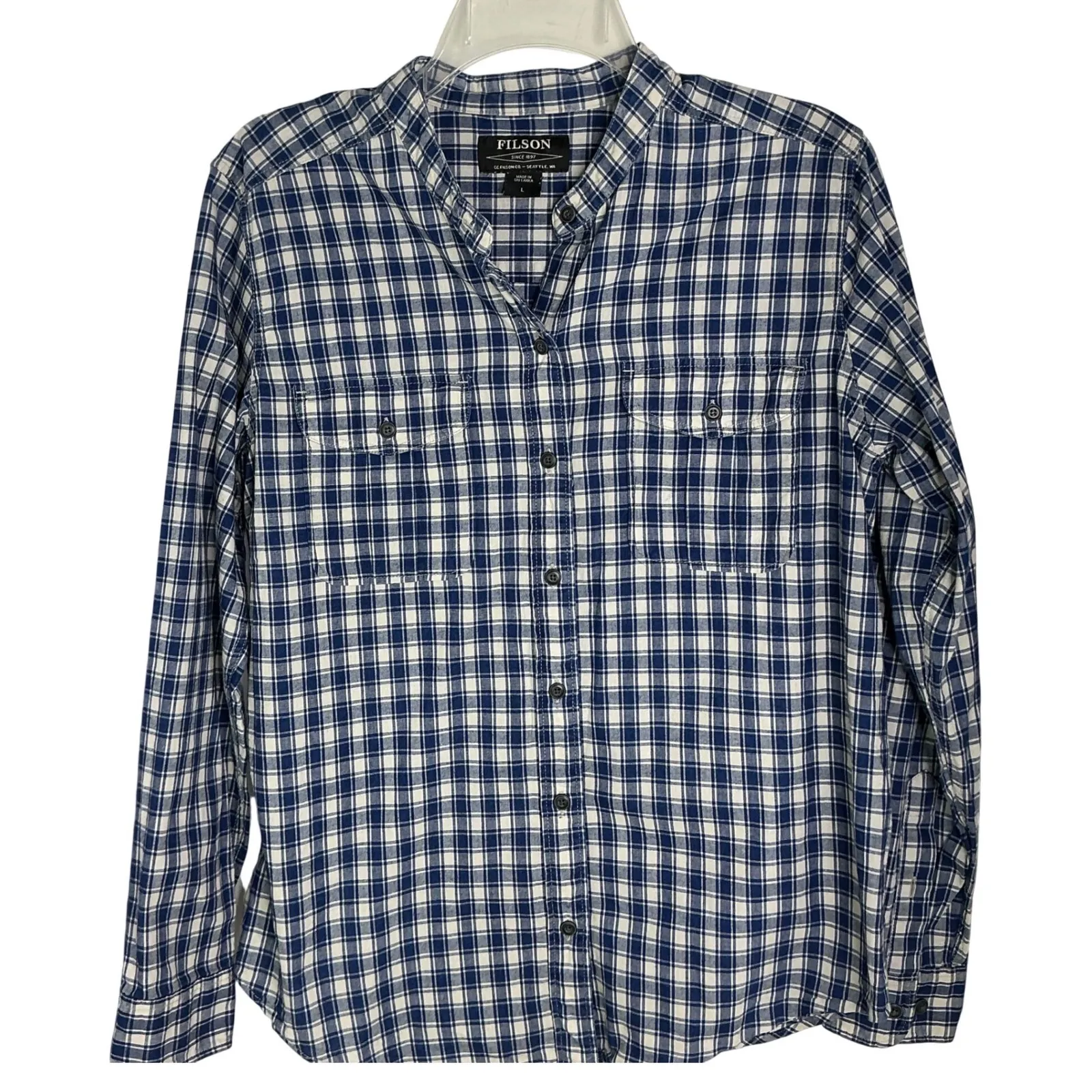Filson Kadin Island Women's Plaid Long Sleeve Button Up Shirt Size Large Junior Blue - Image 5