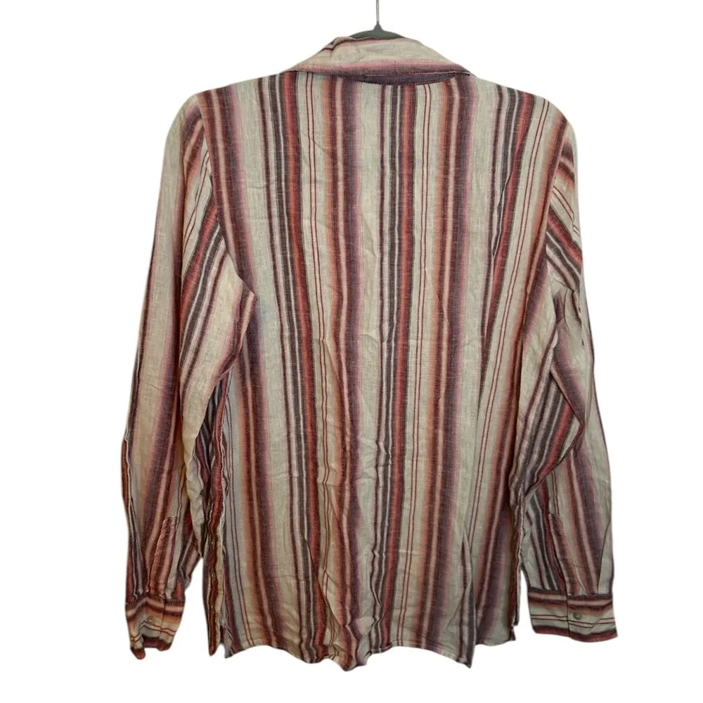 Denim & Co. Naturals Linen Blend Striped Side Button Blouse Pink Size XS - Image 3