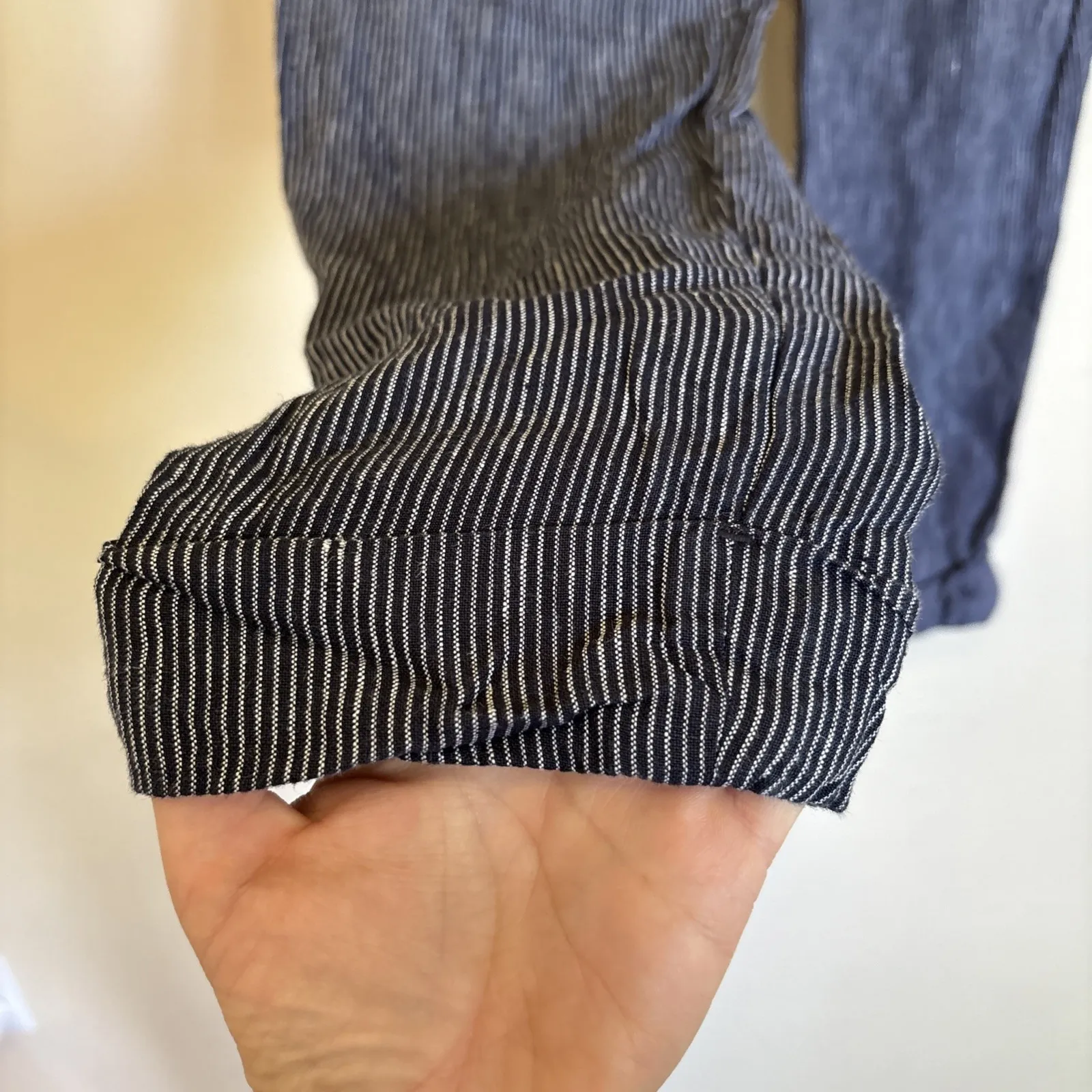 ATHLETA Stripe‎ Bali Linen Ankle Pants 211380 Drawstring Waist Navy Blue SIZE 6 - Image 3