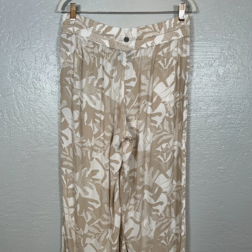 Prana Women M Beige White Fernie Beach Pant Tropical Wide Leg Pull On Casual - Image 7