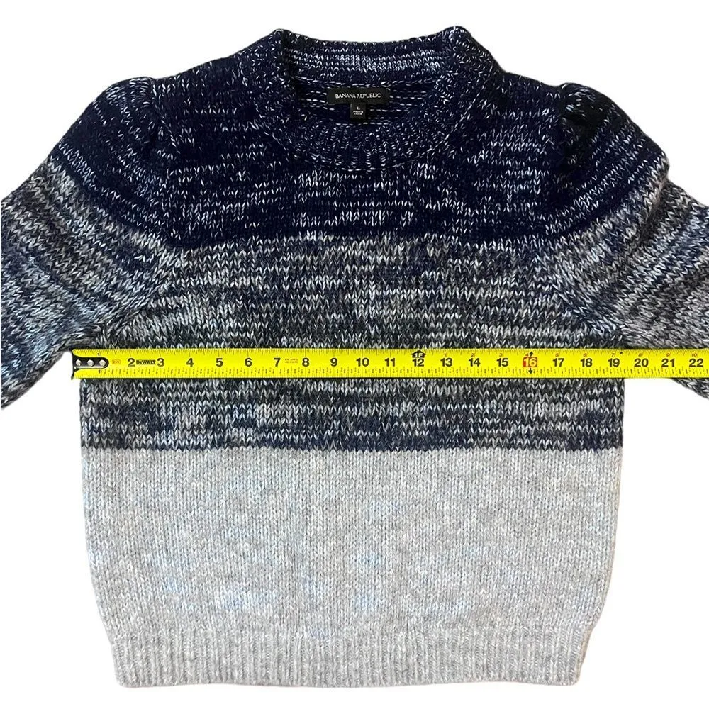 Banana Republic Pullover Sweater Merino Wool Alpaca Crew Neck Blue Stripe Large - Image 7