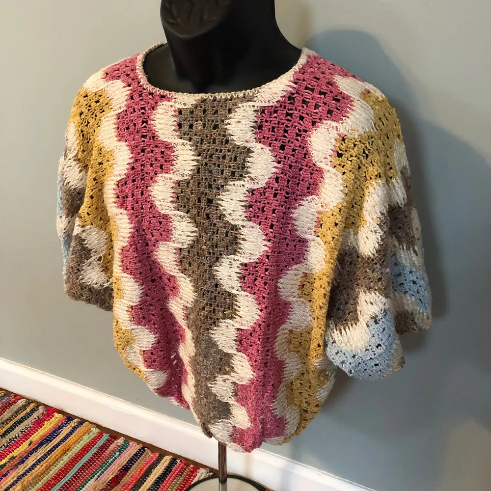 70s Bonnie Boerer Sweater Geometric Knit Rainbow White Size L - Image 2