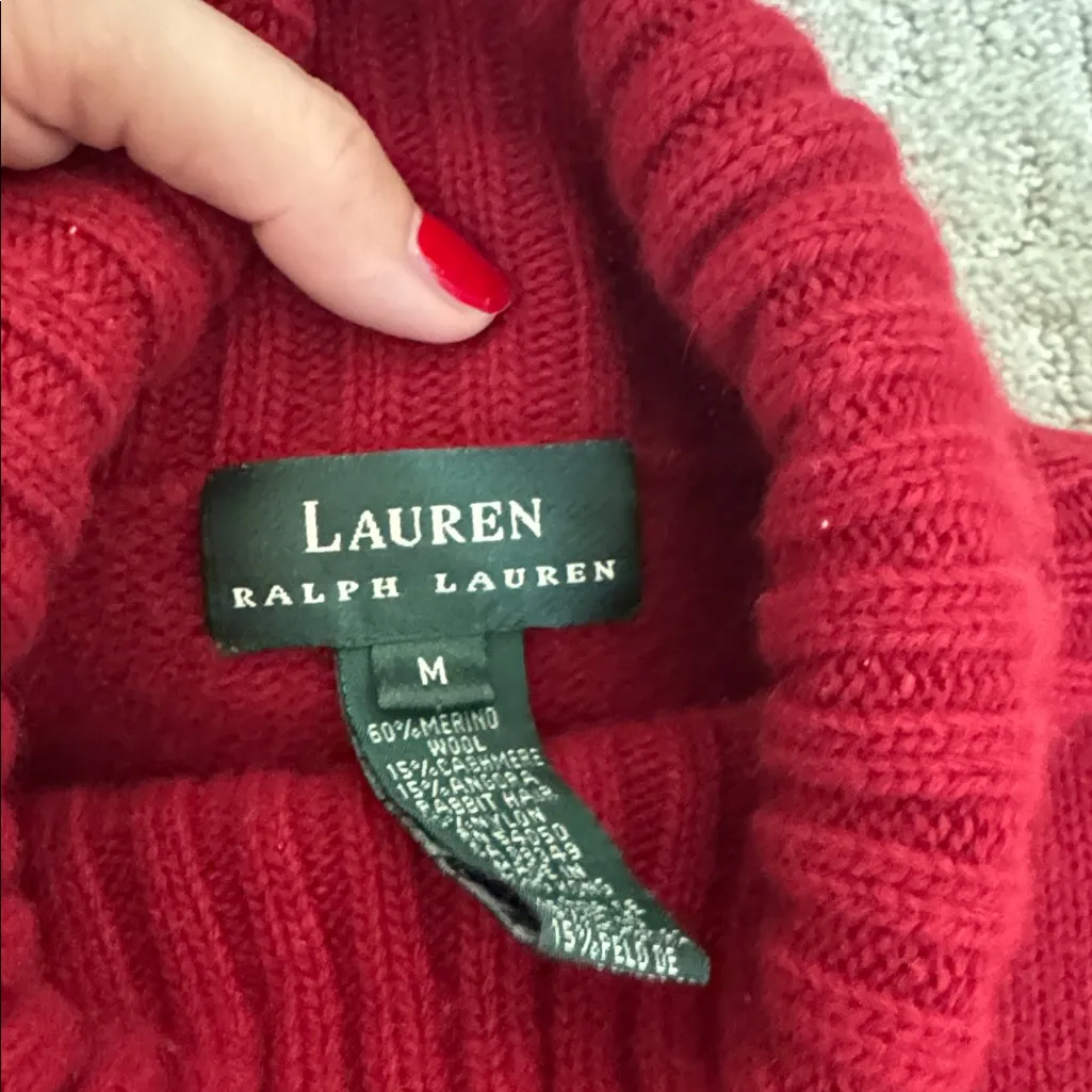 Lauren Ralph Lauren Cashmere wool blend short Sleeve Turtleneck red cherry Size M - Image 3