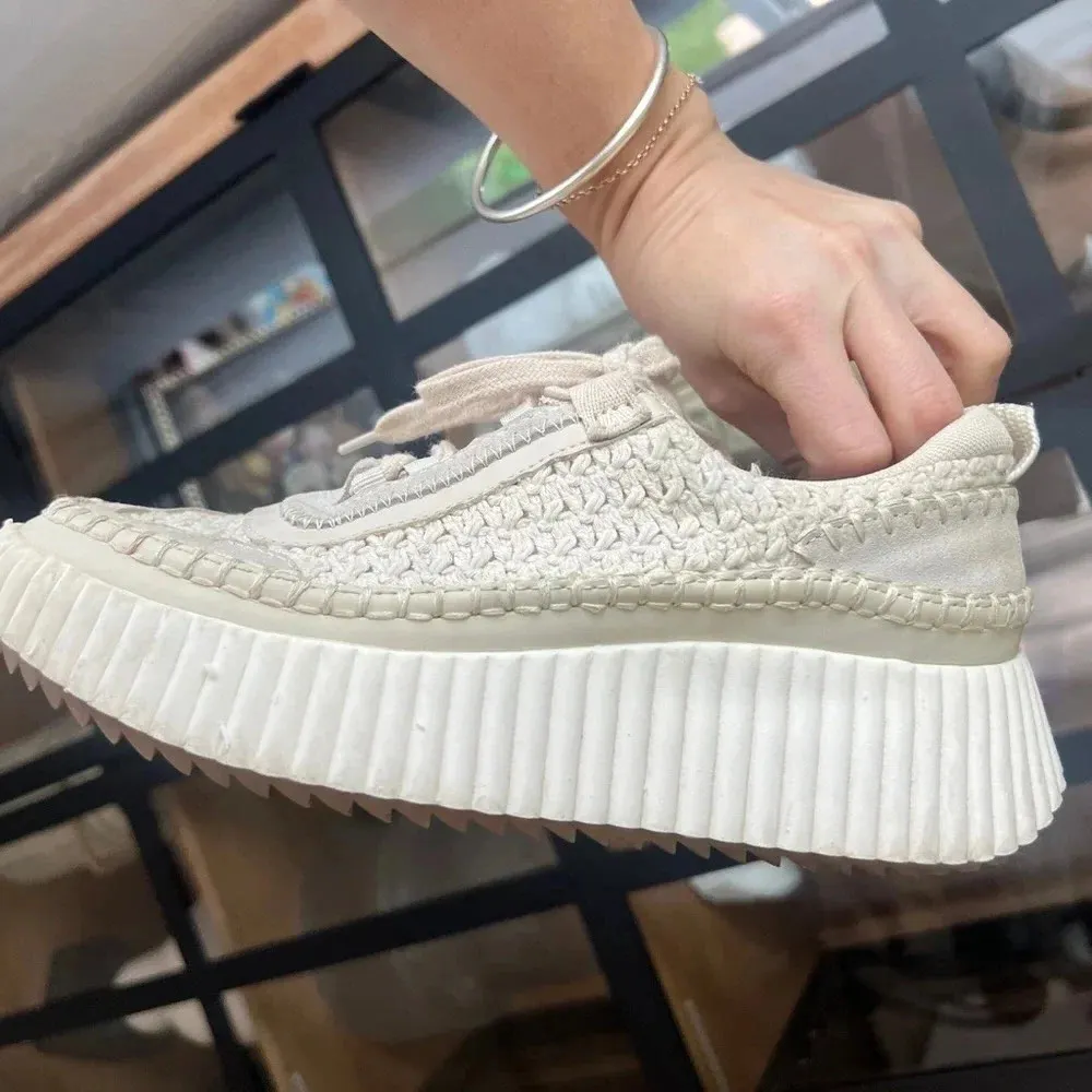 Dolce Vita Dolen Knit Platform Sneakers sandstone crochet lace up beige Tan Size 6 - Image 5