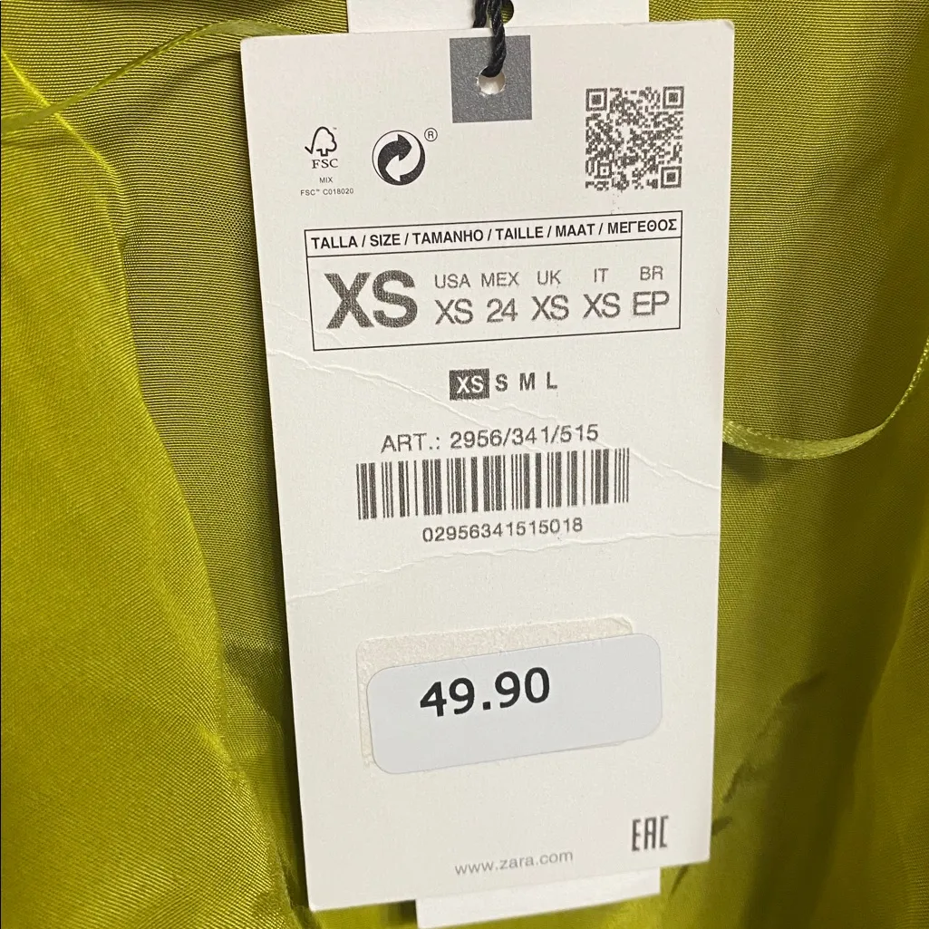 NWT Zara Lime Green Satin Silk Wrap Blouse XS - Image 7