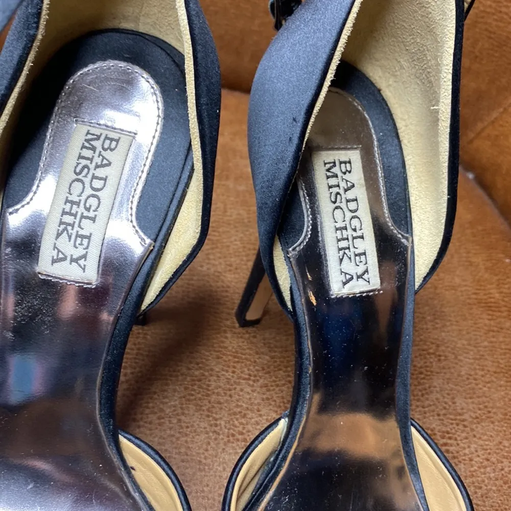 Badgley Mischka Size 7M Black Satin Designer Very Glam With Rhinestone Accents - Image 9