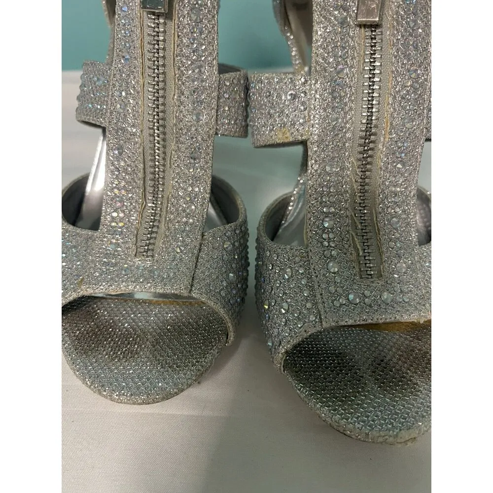 Silver Slipper‎ Sparkle Heels Front Zipper 7 Women's Reflective Heels S - Image 2