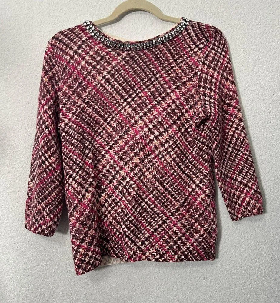 Talbots 100% Cashmere Houndstooth Sweater with Rhinestone Neckline Med Petite - Image 15