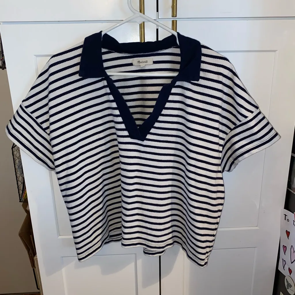 Madewell TextureRib Cropped Polo Tee black cream coastal preppy classic normcore - Image 3