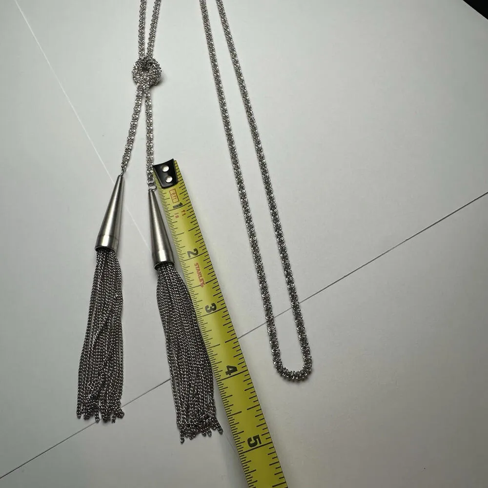 Kendra Scott Phara Silver Tone Lariat Long Tassel Chain Necklace - Image 5