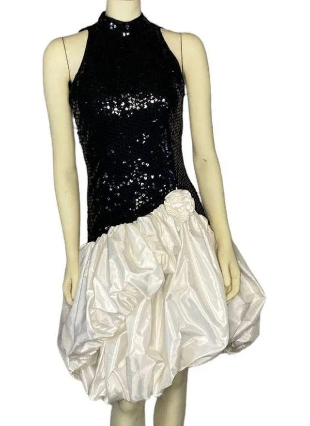 Vintage Dave & Johnny by Joseph Lara Black Sequin Dress, balloon skirt size Med - Image 1