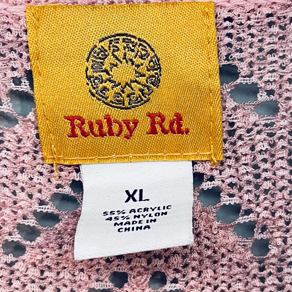 Ruby Road Pink Sz XL Open Front Lightweight Sweater Tie Front Butterfly Sleeve - Image 3