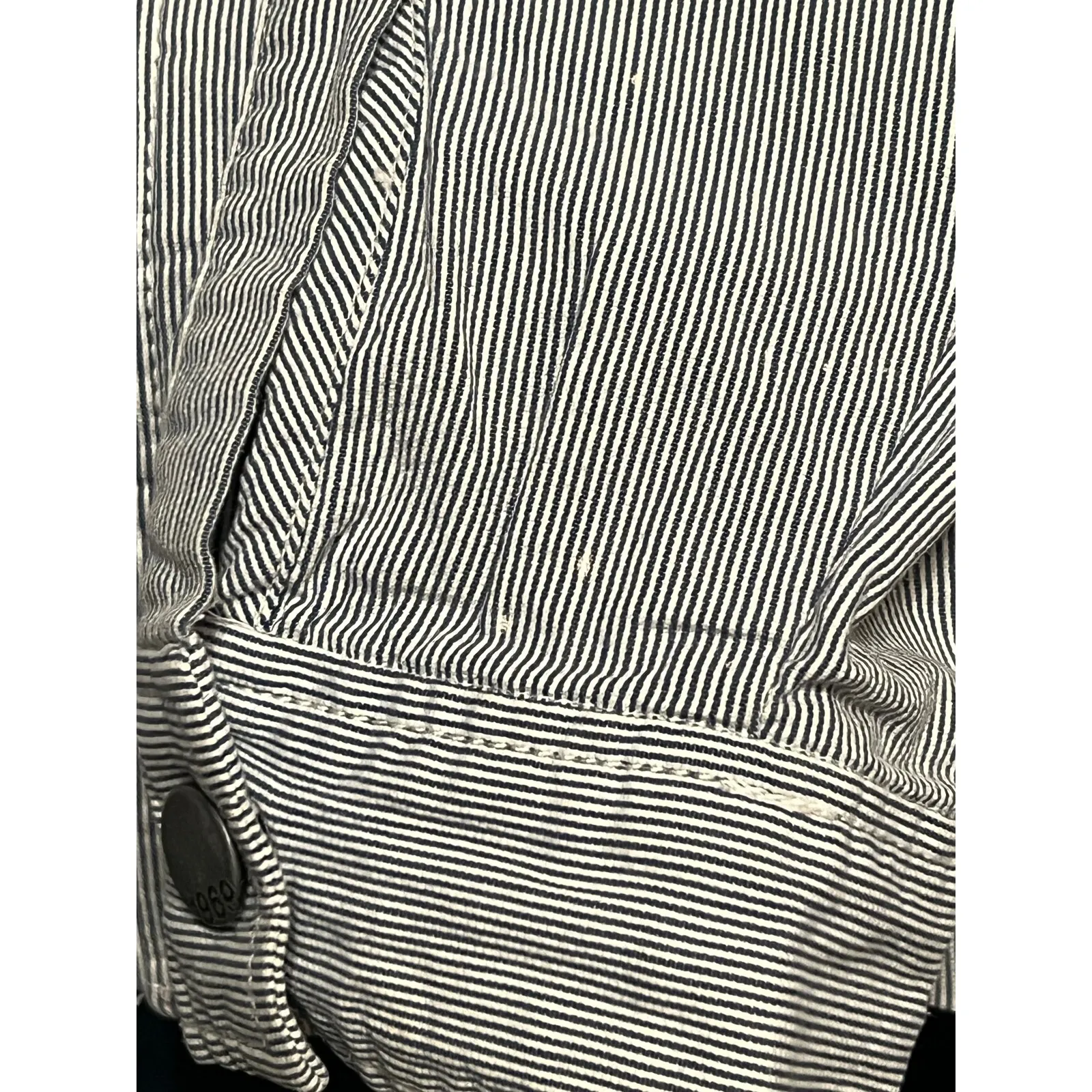 Gap Seersucker Jacket Blue White Size Medium Hooded - Image 12